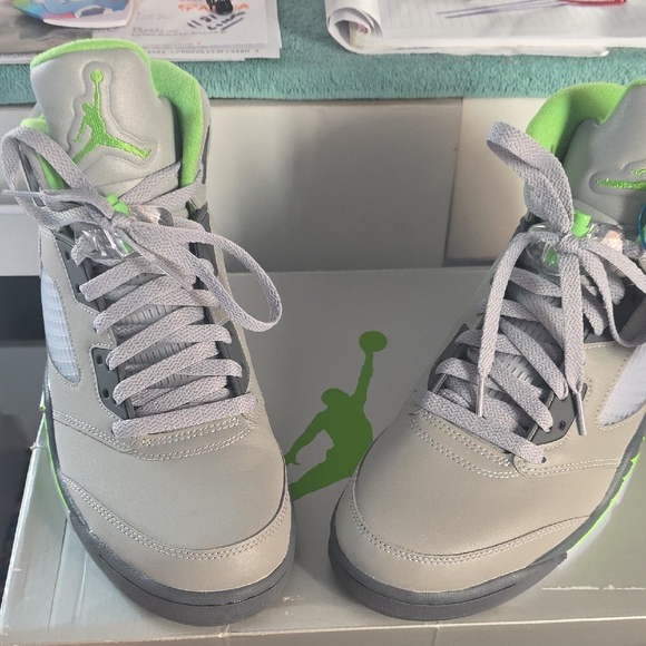 Mens Jordan's Gray and Green Sneakers